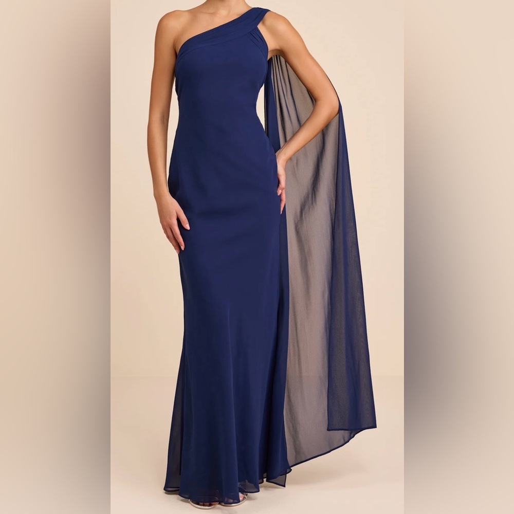 Lulus Carmenza Navy One-Shoulder Sash Maxi Dress *NWT* *never worn*